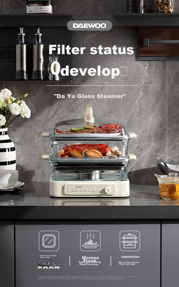 DAEWOO [Selected by Procurement And Sales] Multifunctional Electric Steamer Pot for Stewing And Steaming All-In Food-Grade Glass Transparent No Plastic Household Multi-Layer Steam Pot Stainless Steel Plate S22 3