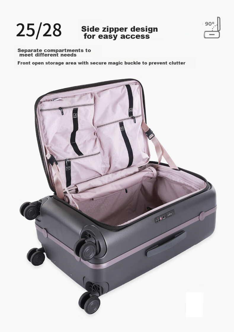 CROWN Zipper Aluminum Frame Suitcase, Carry-On Luggage, Large Capacity Front-Opening Case, Small Size 5278-20 Beige 13