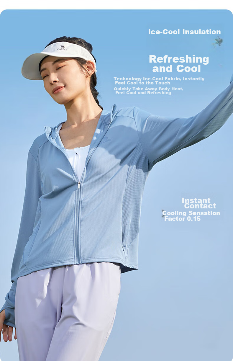 CAMEL Sun Protection Clothing for Men And Women, New Summer Outdoor Sports Wear, Original Yarn Cool-Feeling Sun Protection Loose Hooded Top Thin Jacket 12