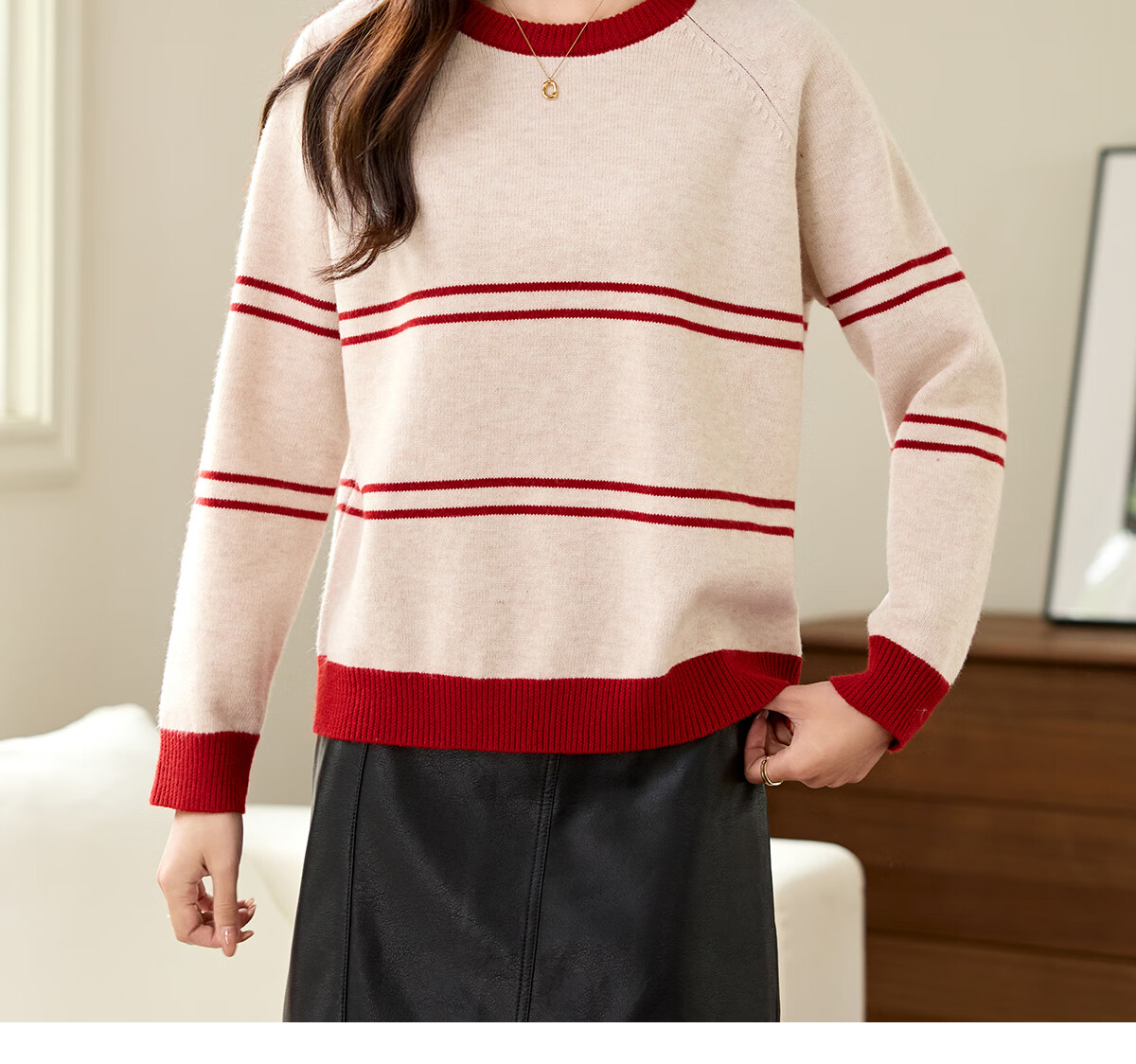 PinCai Women's Classic Striped Colorblock Sweater Early Spring Crew Neck Knitwear P144Z9024 19