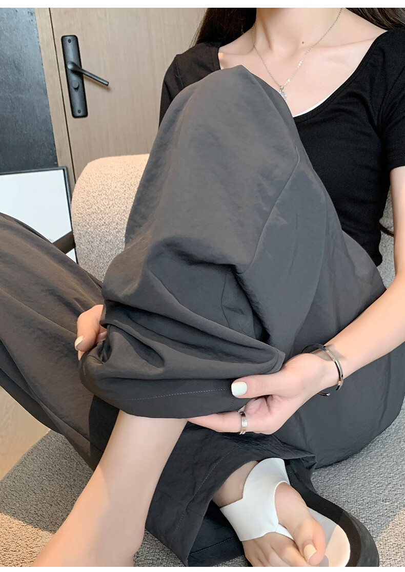 LangSha Women's Casual Pants, Spring And Autumn Thin Style, Cool Breathable High-Waist Loose-Fitting Slimming Pear-Shaped Body Quick-Dry Soft Silk Knife-Edge Pants 19