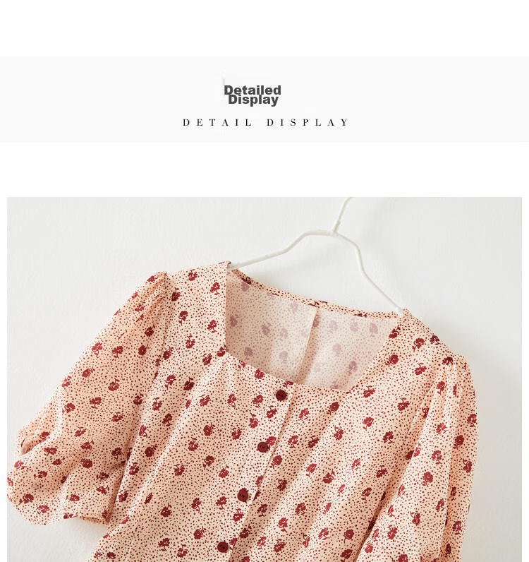 Dme Chiffon Floral Print Summer Waist-Cinching A-Line Square Neck Puff Sleeve Floral Single Row Decorative Button Dress for Women Summer Goose Yellow S 18