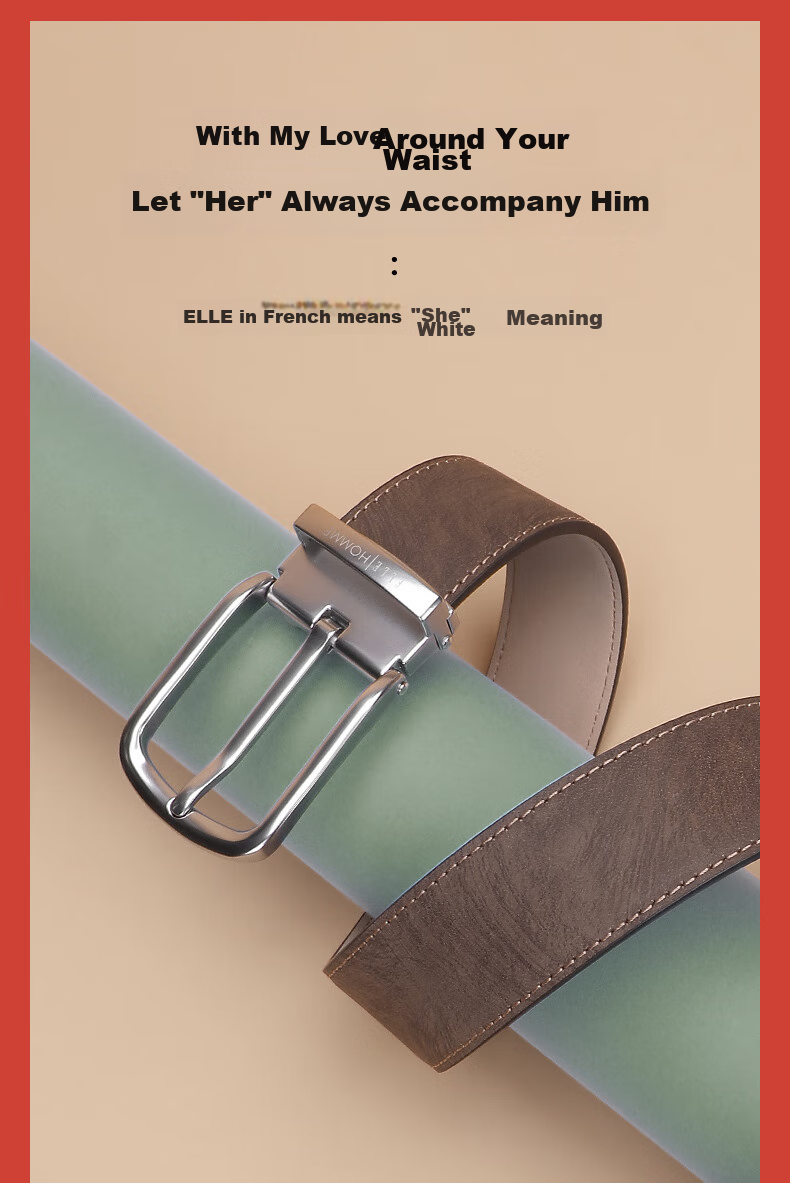 ELLE HOMME Men's Leather Belt, Fashionable Pin Buckle Waistband, Top-Grain Cowhide Casual Trouser Belt for Men, Birthday Gift for Me 2