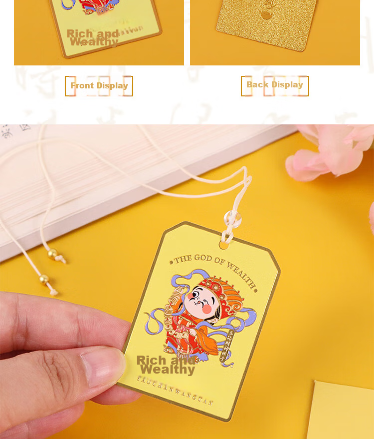 TaTanice National Trend Metal Bookmark, Graduation Season Gift, Five Wealth Gods Blessing Gold Plaque Car Pendant, Chinese Style Creative Small Gift, Souvenir, Waist Strap with Ten Thousand Currencies 8