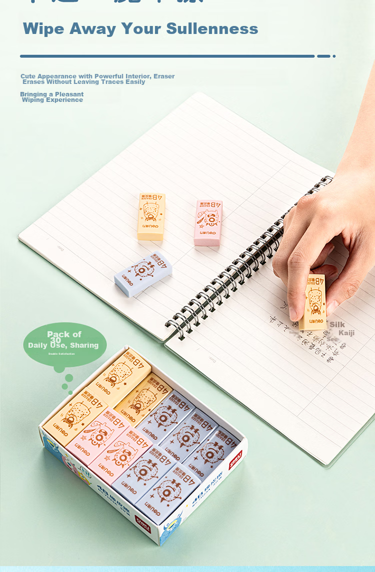 Deli (Deli) 30 Small Student Erasers, Middle School And College Entrance Exam Blessing Gifts, Art Drawing Erasers, Writing Office Erasers, Cute Little Hungry Monster Series 5