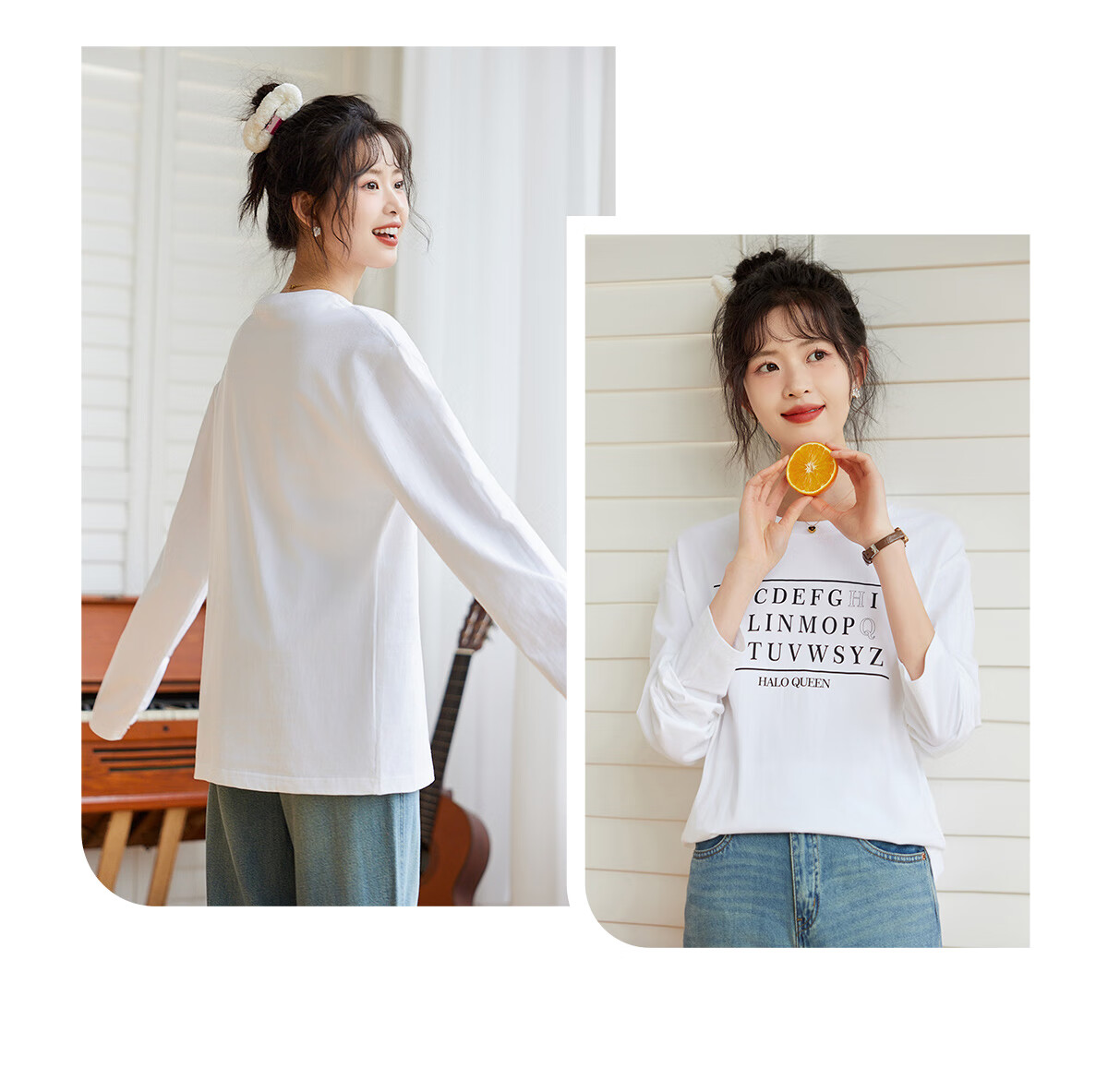 Halo Queen Women's Long Sleeve Cotton T-Shirt Spring Autumn Round Neck Letter Bow Print Casual Base Shirt New H143T2009 16