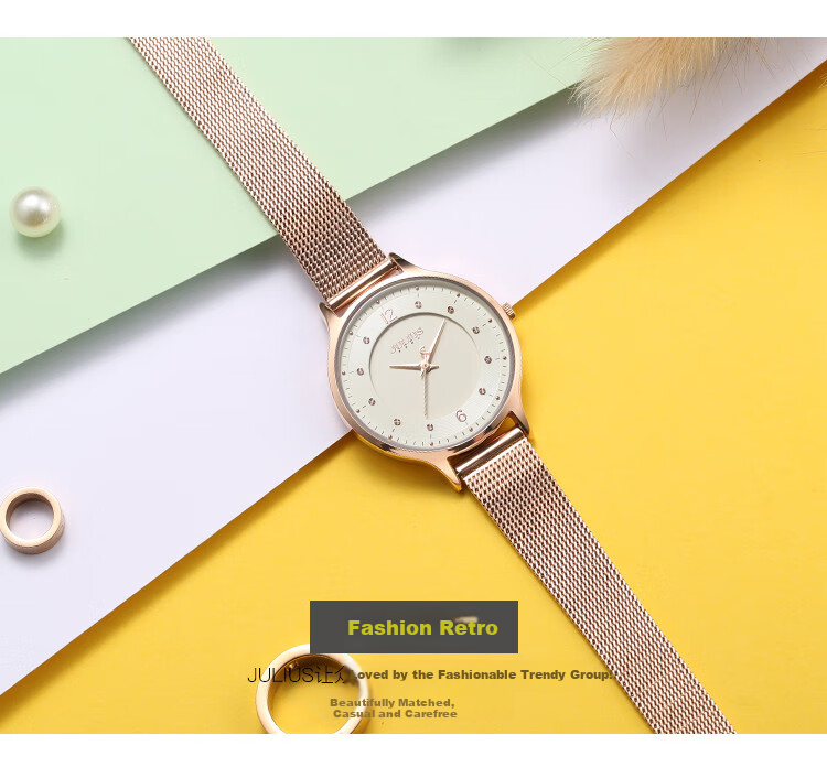 Julius Women's Watch Fashion Series, Korean Style Simple Versatile Student Waterproof Quartz Ladies Watch, Rose Gold JA-426LF 2