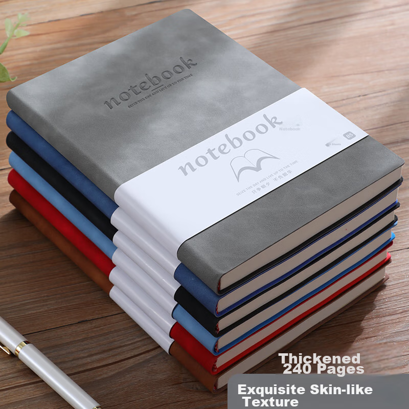 Jiaranheng Business Skin-Feel Sheepskin Notebook, B5 Size, Thickened, Large Soft Leather Cover, 16K Notebook, Stationery, High-Quality Appearance, Work And Meeting Record Book, Customizable, Gray