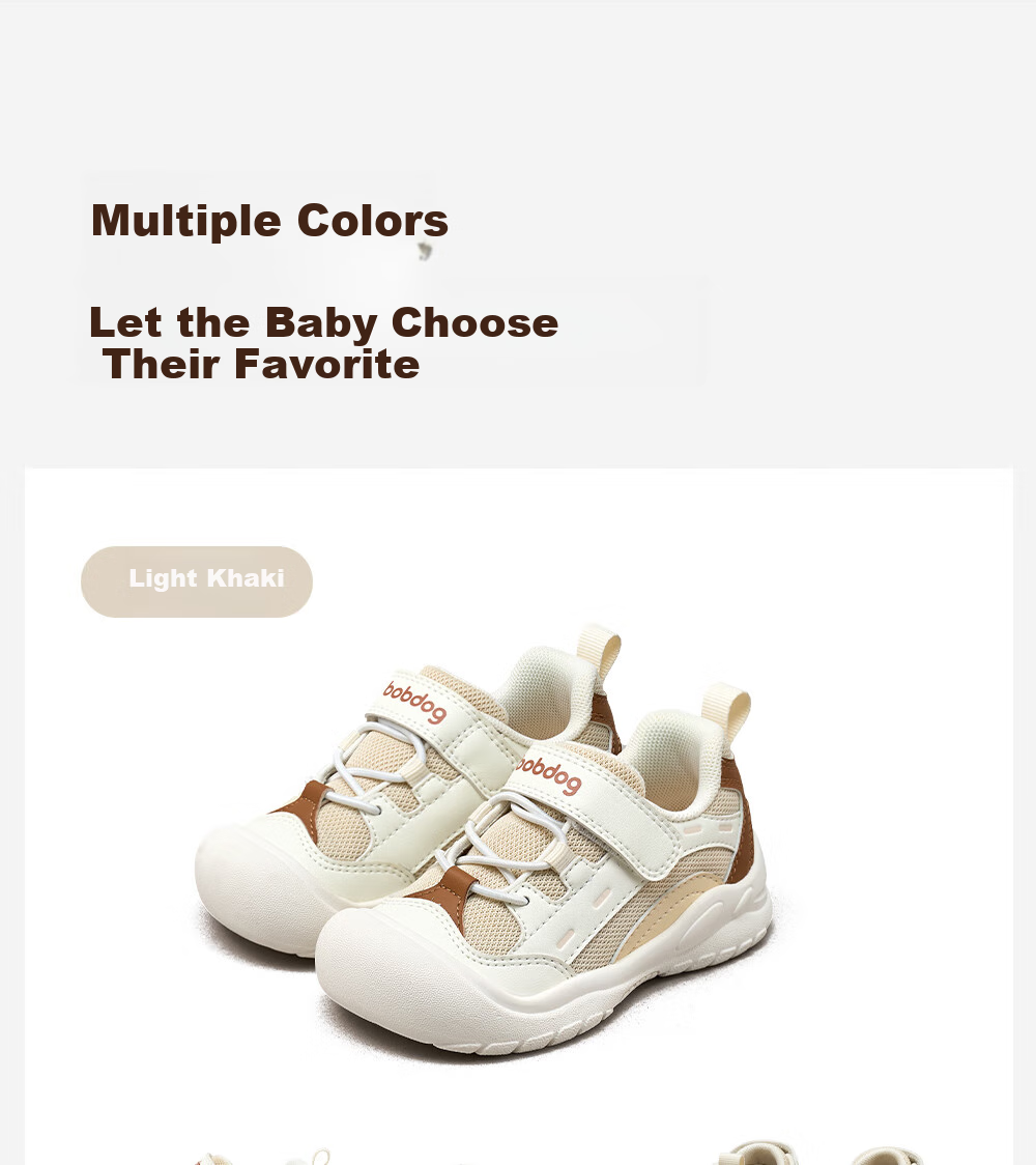 BOBDOG Children's Shoes, Baby Walking Shoes, Kids' Sports Shoes, Non-Slip Spring Style, Boys And Girls Running Shoes, Light Beige, Size 24 11