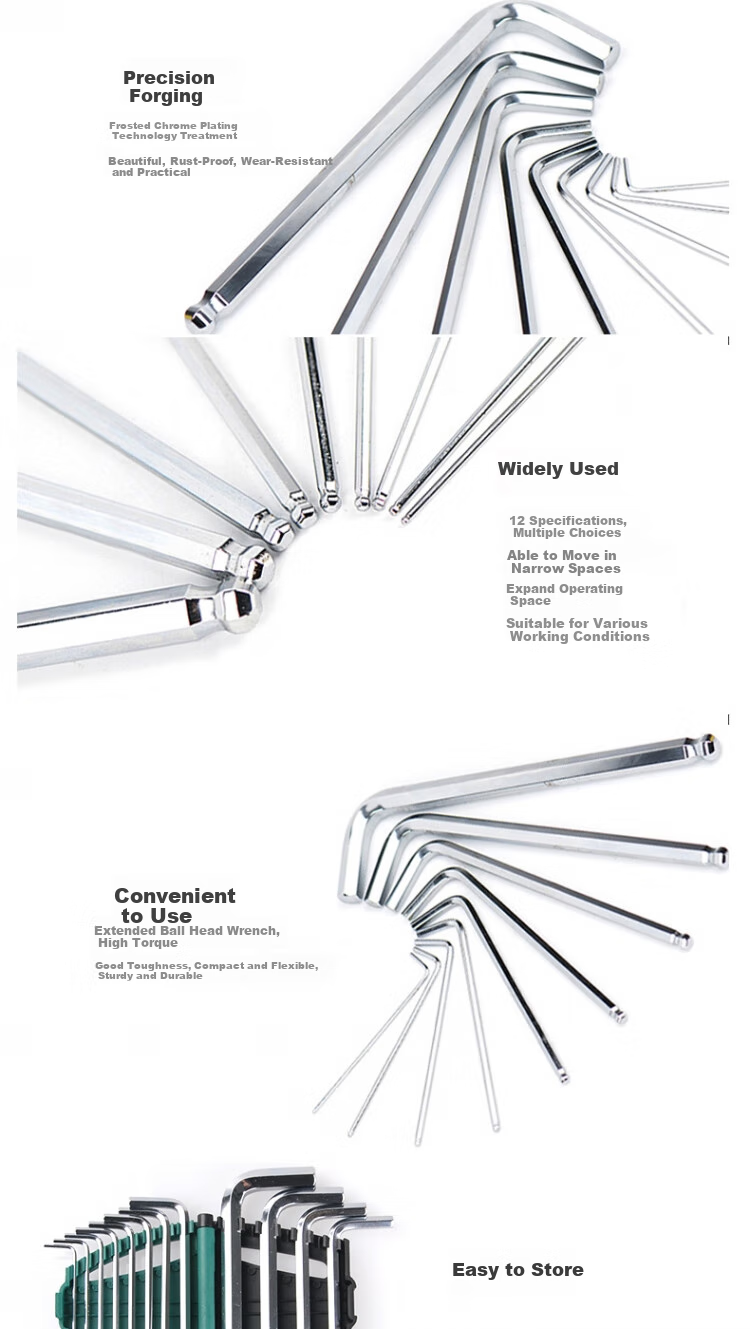 Shida 12-Piece Imperial Extended Ball-End Hex Key Set 1/16"-3/8" 09106 2