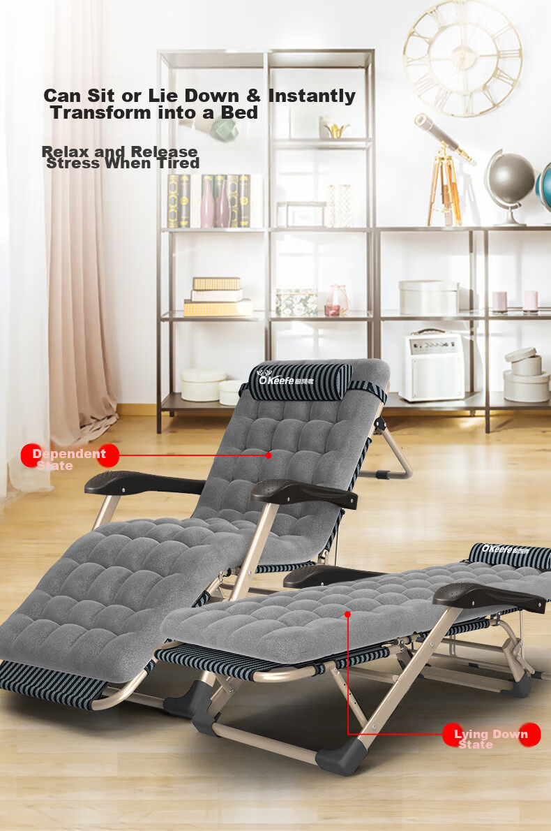 OKeefe Folding Bed Lounger, Office Nap Chair, Single Bed, Siesta Chair, Nap Bed, Accompanying Care Bed, with Reinforced Support Rod 3