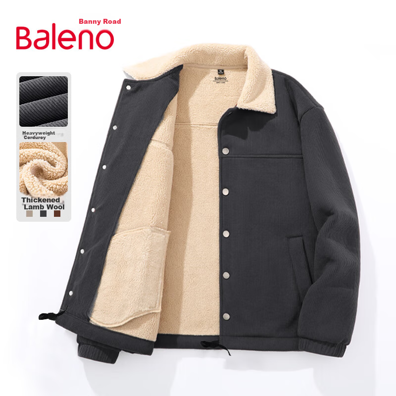 Baleno Men's Heavyweight Warm Fleece-Lined Thick Jacket for Autumn And Winter, Lambswool Texture Windproof Corduroy Cotton Coat 15