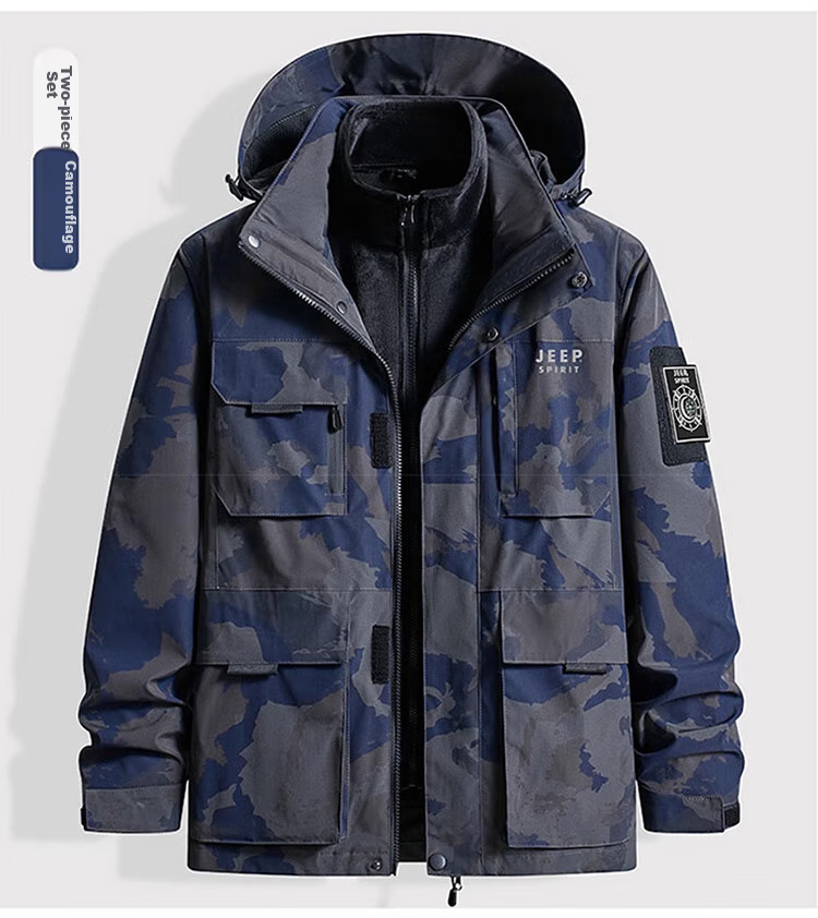 JEEP SPIRIT Men's Three-In Jacket, Autumn And Winter Casual Loose-Fitting Hooded Workwear Coat for Me 23