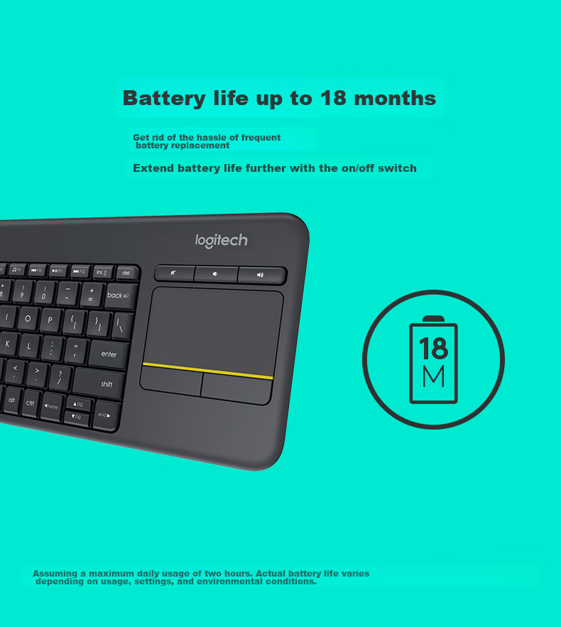 Logitech K400Plus Wireless Keyboard with Touch Control for Android Smart TV, Computer, Laptop Office Use with 2.4G Wireless Receiver, Black [Order Bonus] 9