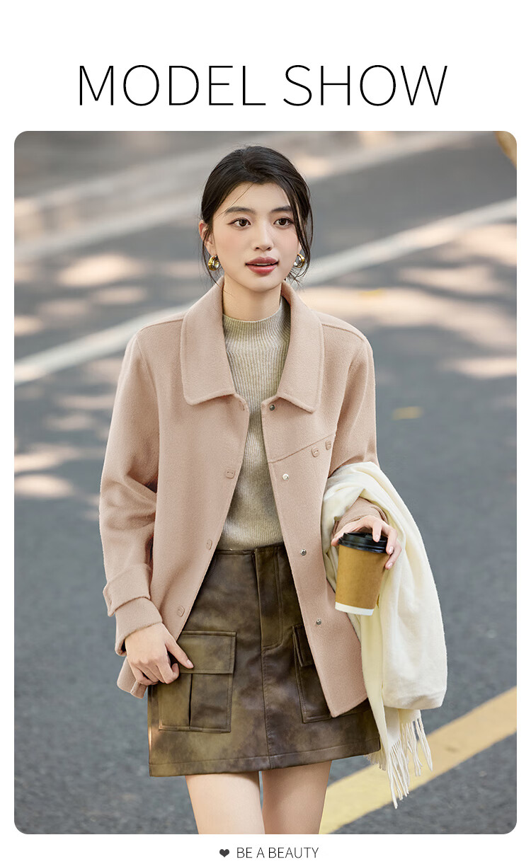 LOUISYAO Minimalist 100% Wool Short Coat 25 Winter New Fashion Slim Double-Sided Woolen Jacket Women Khaki Green M 3