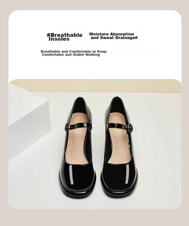 DAPHNE French Chunky Heel Mary Jane Women's Shoes, Square Toe Elegant High Heel Ankle Strap Pumps 4623101161 Black 38 7