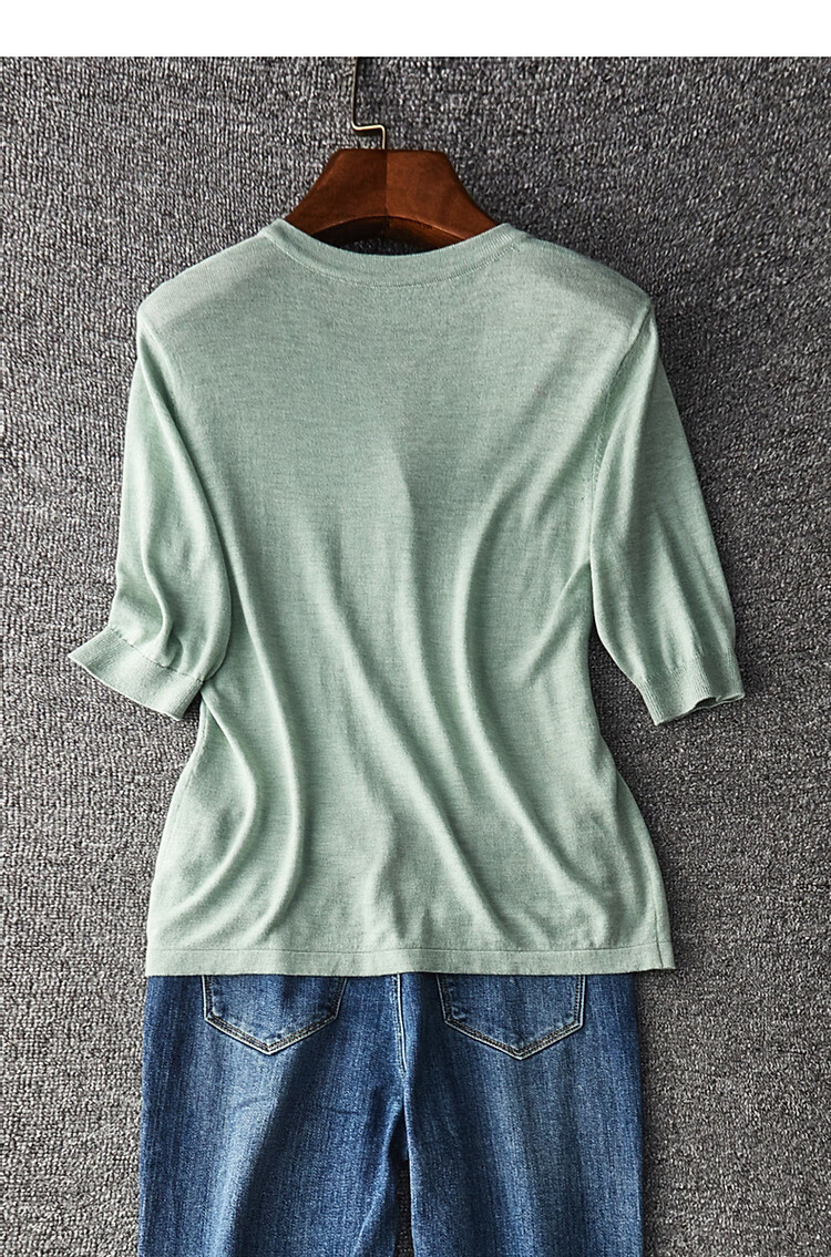 Dme [Baohe Milk Cheese] Spring And Summer Semi-Open Collar Sweater with Wool, Five-Quarter Sleeve, Petite Knit Top for Wome 17