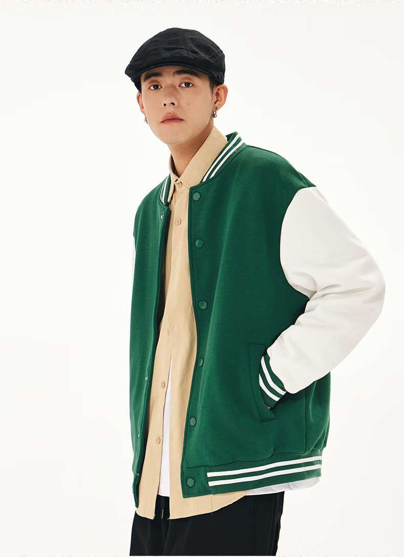 Baleno Baseball Jacket for Men And Women, Autumn College Style Cardigan, Trendy Color-Block Versatile Loose-Fitting Sports Coat 21