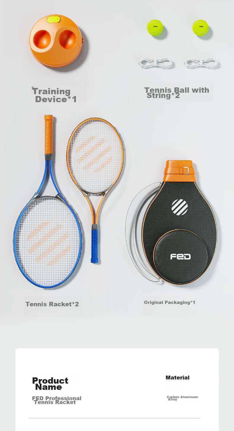 FEIERDUN FED Tennis Rebound Trainer Racket for Beginners with Strings, Suitable for Adults And Children, Parent-Child Package 12