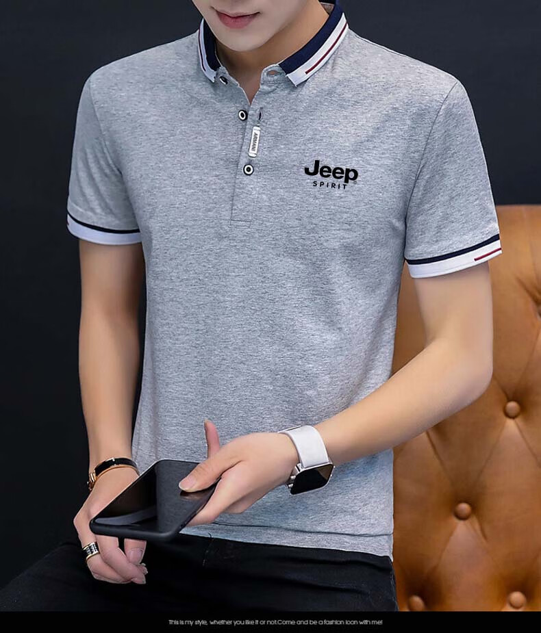 JEEP SPIRIT Men's Short-Sleeve T-Shirt, Summer Polo Shirt, Half-Sleeve, Turn-Down Collar, Business Casual, Slim Fit, White, XL 11