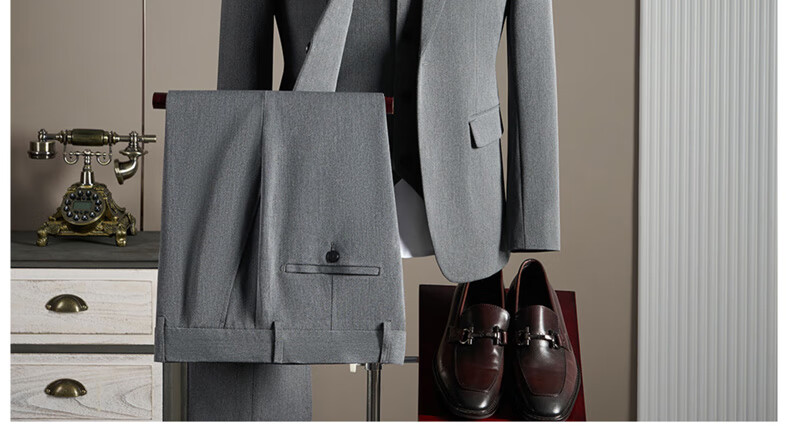 ROMON Men's Business Suit Set Blazer Vest Trousers Wedding Formal Jacket Dark Gray M 5