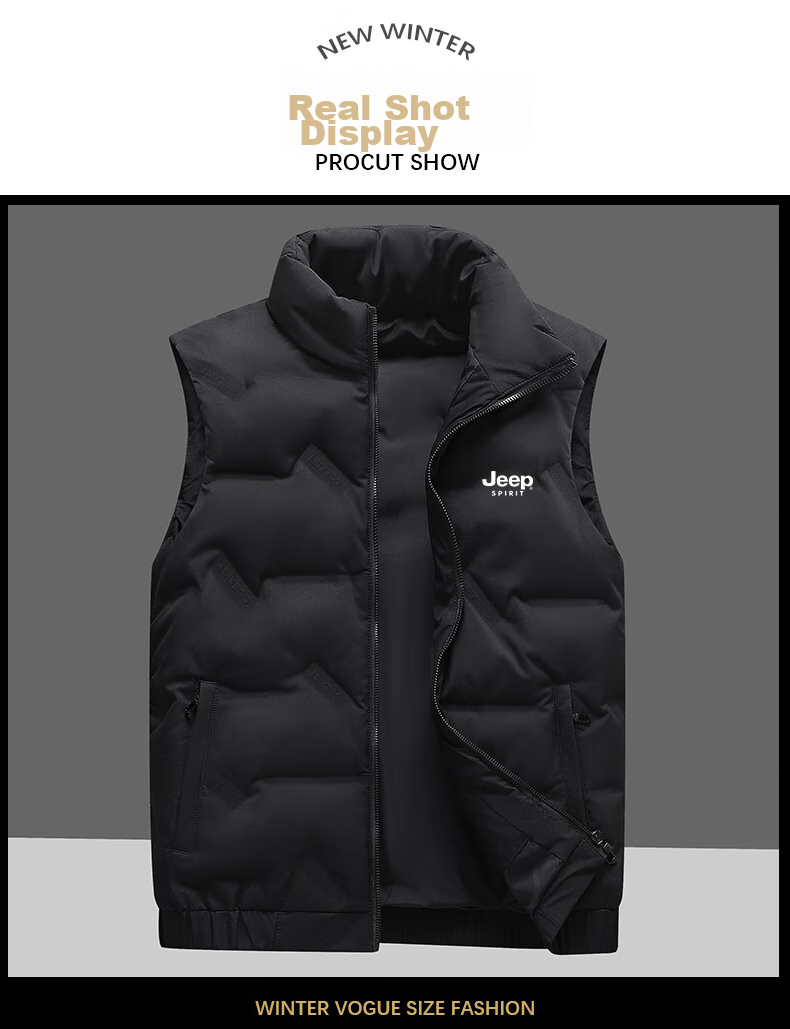 JEEP SPIRIT Men's Down Vest, Autumn And Winter Sleeveless Jacket, Short Gilet, Duck down Warm Vest Top, Black, 3XL 13