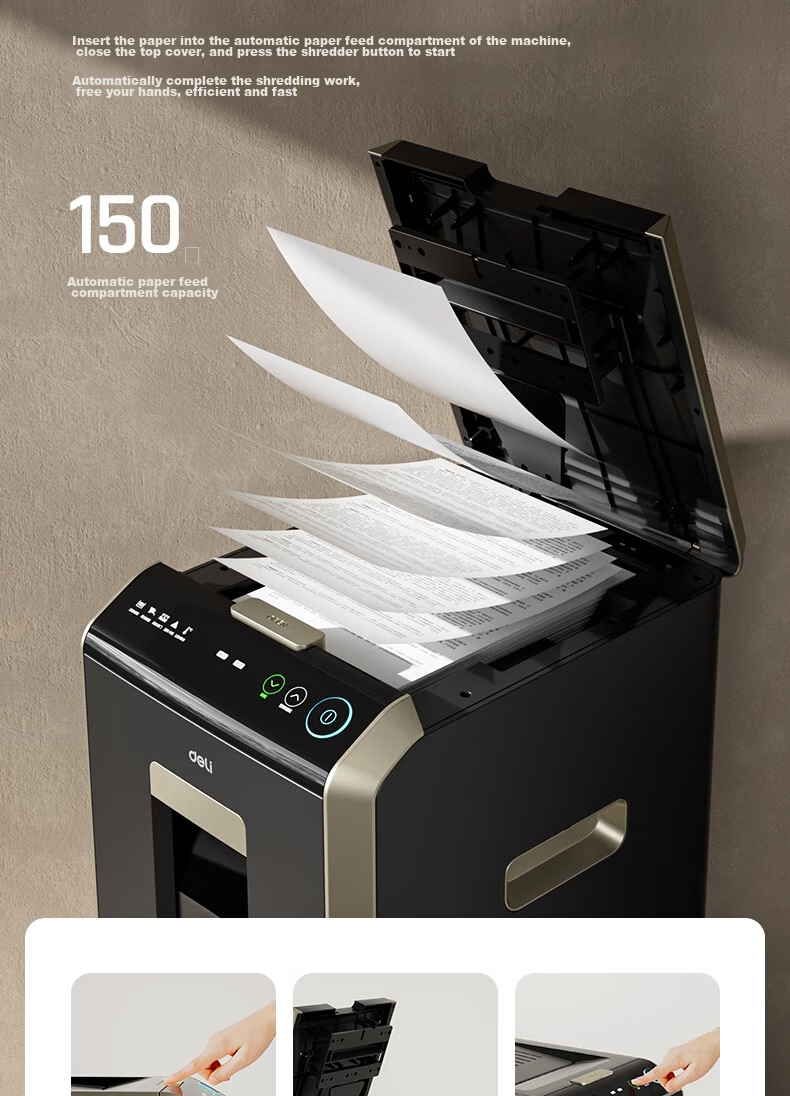 Deli Automatic Paper Shredder, 150 Sheets, 60 Minutes Continuous Shredding, 4-Level Confidentiality, Large Powerful Office-Specific Document Shredder, 30L Capacity, Paper Bin-Style, G3 4