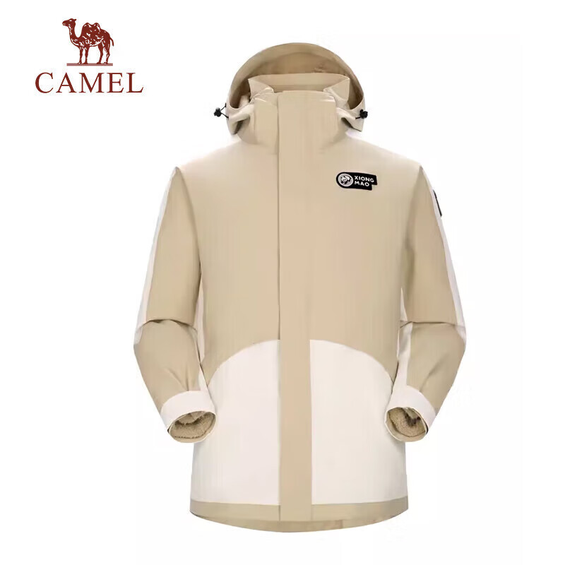 CAMEL Water-Resistant, Oil-Proof, And Waterproof Three-In Hiking Jacket A6B018 Light Mocha Cloud White Men's And Women's Style S