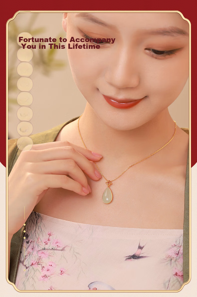 Zhenshangyin Chinese Gold Hetian Jade Silver Necklace with Jade Pendant, Women's Birthday Gift for Girlfriend, Wife, Or Mother, S925 3