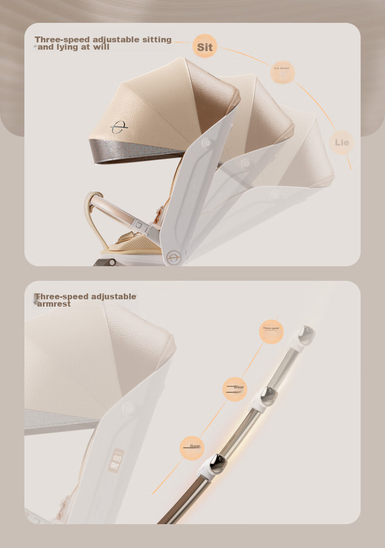Elittile Stroller for Infants 0-3 Years Old, Foldable, Can Sit Or Lie Down, Baby Carrying Aid F5 Magic Box Golden Amber Color 23