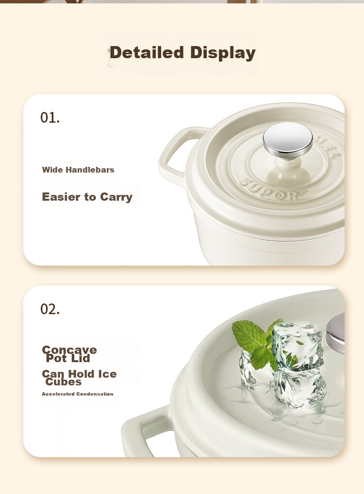 SUPOR Enamel Cast Iron Pot, 24cm Soup Pot, Stew Pot, Tea White, ET24MF01-C 15