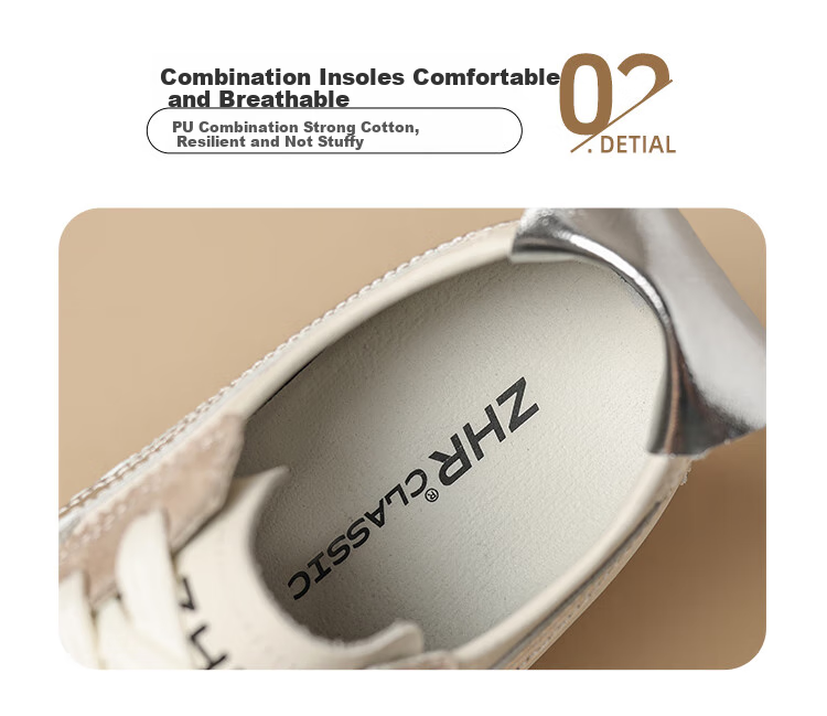 ZHR Dexun Women's Shoes, 2026 New Style White Sneakers for Women, Lightweight Flat-Bottomed Sports Shoes, BT102PP, Beige And Black, Size 35 6