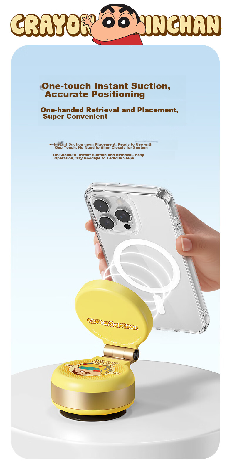 ROCK Crayon Shin-Chan Electric Suction Cup Magnetic Phone Holder, Car Navigation Dashboard Vacuum Suction Foldable Extendable Universal Multifunctional Bedside Desktop Live Streaming Support Stand 6