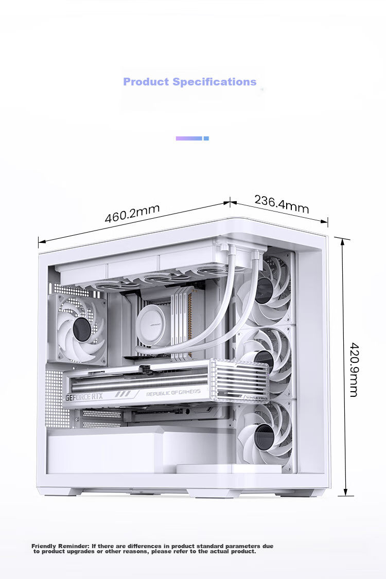 JONSBO D300 White MATX Case (Pillarless Curved Panoramic Design, 360mm Radiator Support, ATX PSU, 10 Fan Positions, Type-C Gen2 10Gbps+) 16