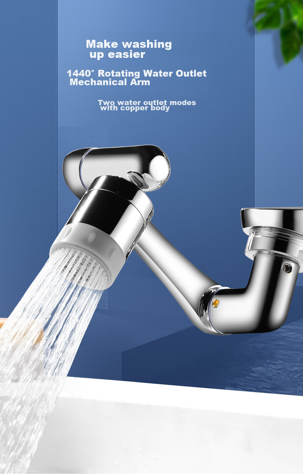 Larsd Mechanical Arm Universal Faucet Anti-Splash Head Rotatable Spout Basin Wash Extender Aerator T18 1