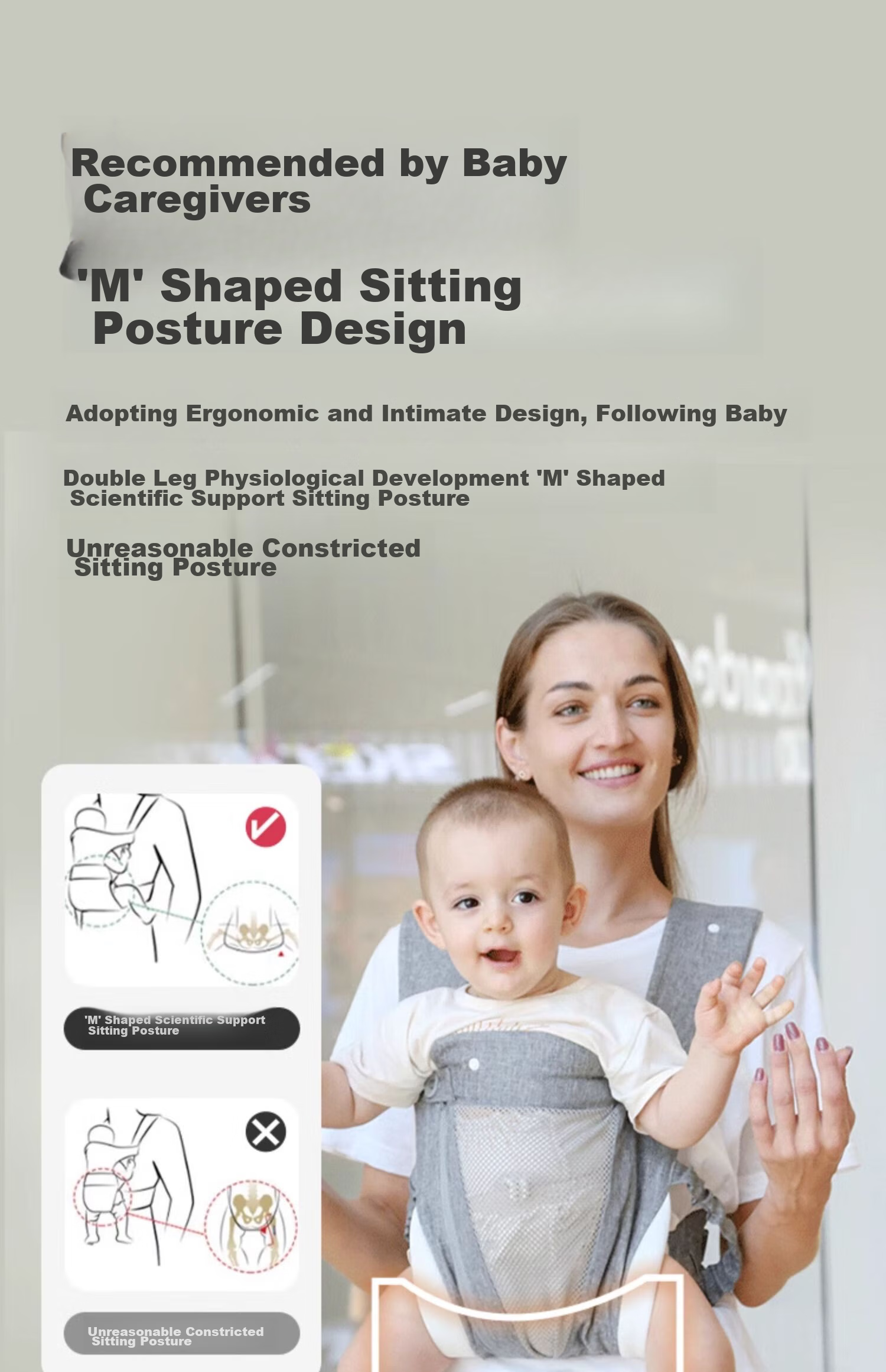 COOKSS Baby Carrier, Front-Facing Shoulder Strap Design for Ages 0-3, Sun Protection, Breathable, Hands-Free, Easy to Carry Child 10