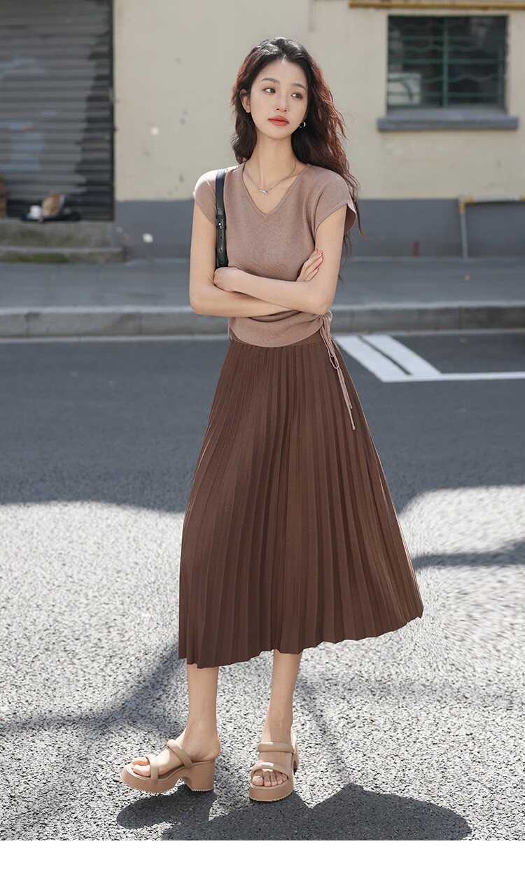 Dme Elastic Waist Casual Elegant Pleated Skirt, Black, Size M 12