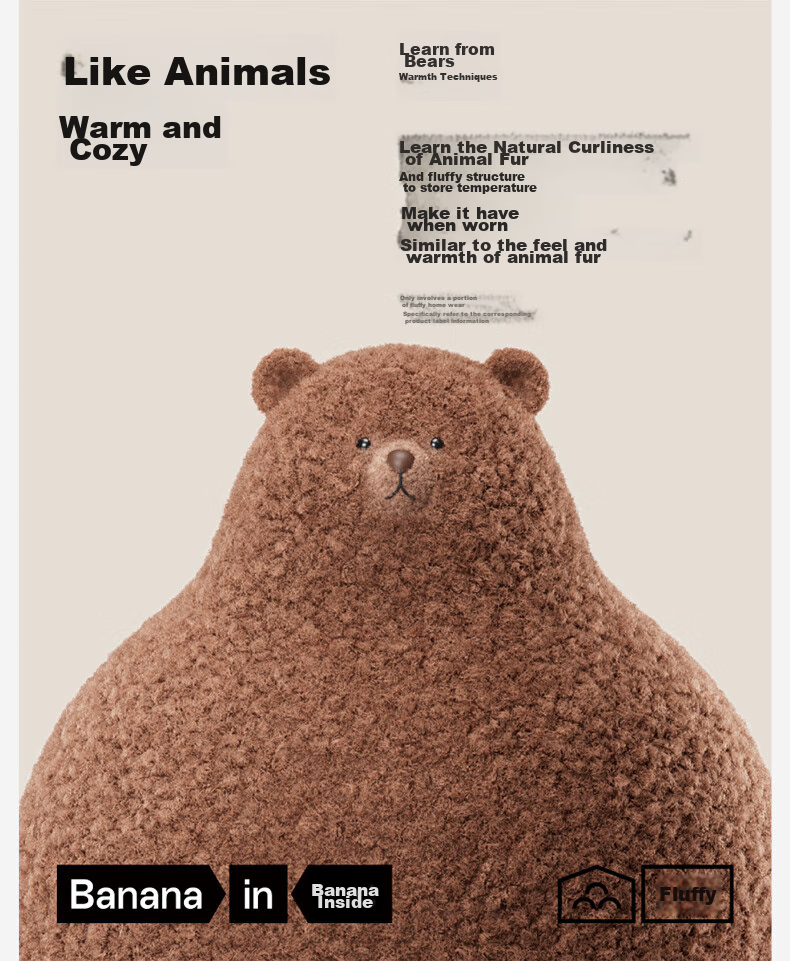 Bananain [Wang Yibo's Choice], Fluffy 520H Zoo-Themed Slippers, Unisex, Warm, Antibacterial, Odor-Resistant, for Autumn And Winter 27