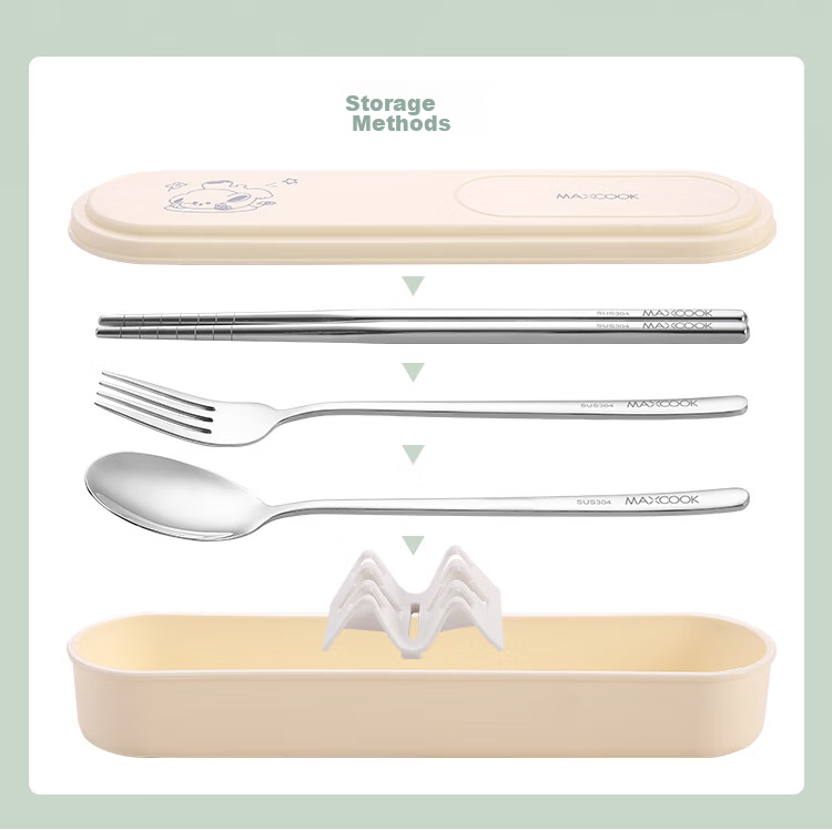 MAXCOOK 304 Stainless Steel Chopsticks And Spoon Cutlery Set, Creative Portable Three-Piece Chopsticks And Spoon Set in Natural Color MCGC849 12