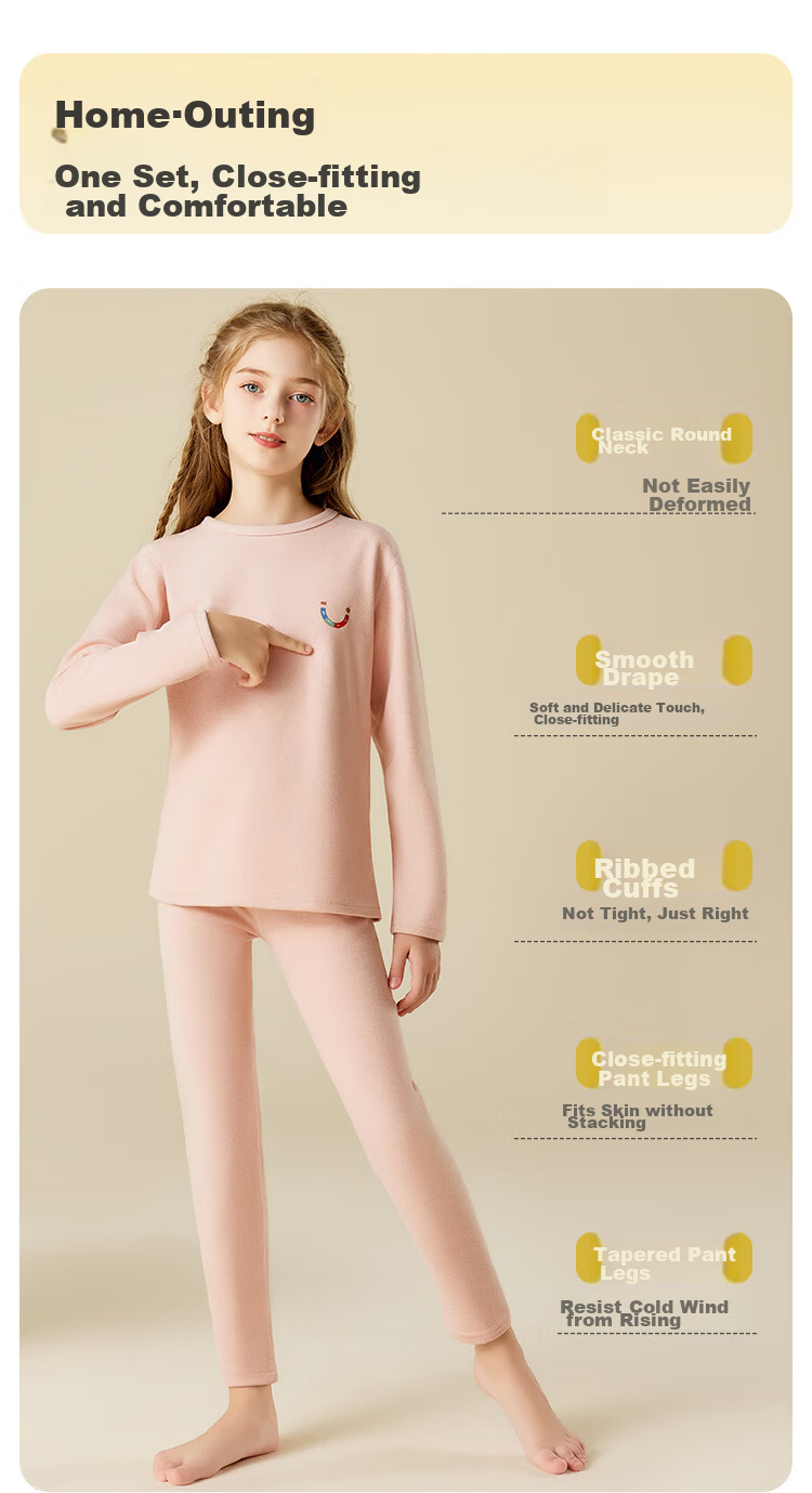 LangSha [Containing Wool And Silk] Children's Thermal Underwear, Boys And Girls Autumn And Winter Thermal Top And Bottom, Baby School Uniform Essential Set 12
