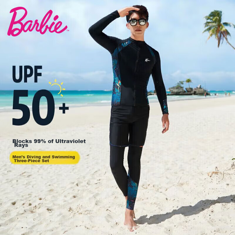 Barbie Couple's Wetsuits, Women's Two-Piece Long-Sleeve Sun Protection Jellyfish Suit, Snorkeling Suit, Surfing Suit Set, Slimming Swimwear