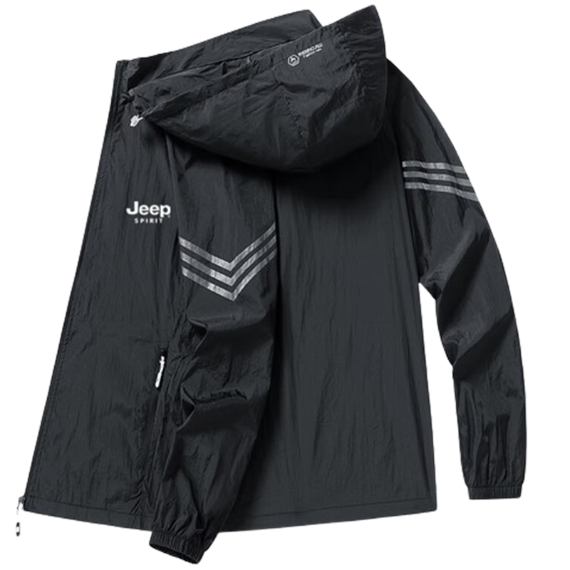 JEEP SPIRIT Men's Sun Protection Jacket, Summer UV-Resistant Hooded Coat, Casual Outdoor Jacket, Skin-Friendly Clothing, Gray, Size M