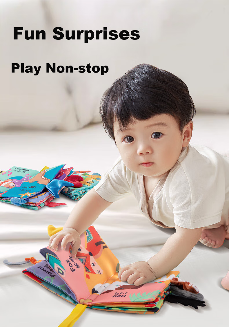 Beiboshi Babybox Early Education Infant Toy for 0-6 Months, Baby-Safe Chewable And Washable Animal Tail Cloth Book 9