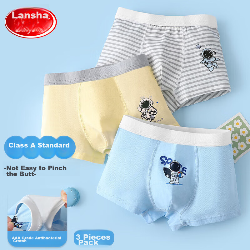 LangSha Boys' Boxer Briefs, Class A Cotton Antibacterial Underwear, Casual Shorts for Small, Medium And Large Boys, 3 Pairs, Size 160