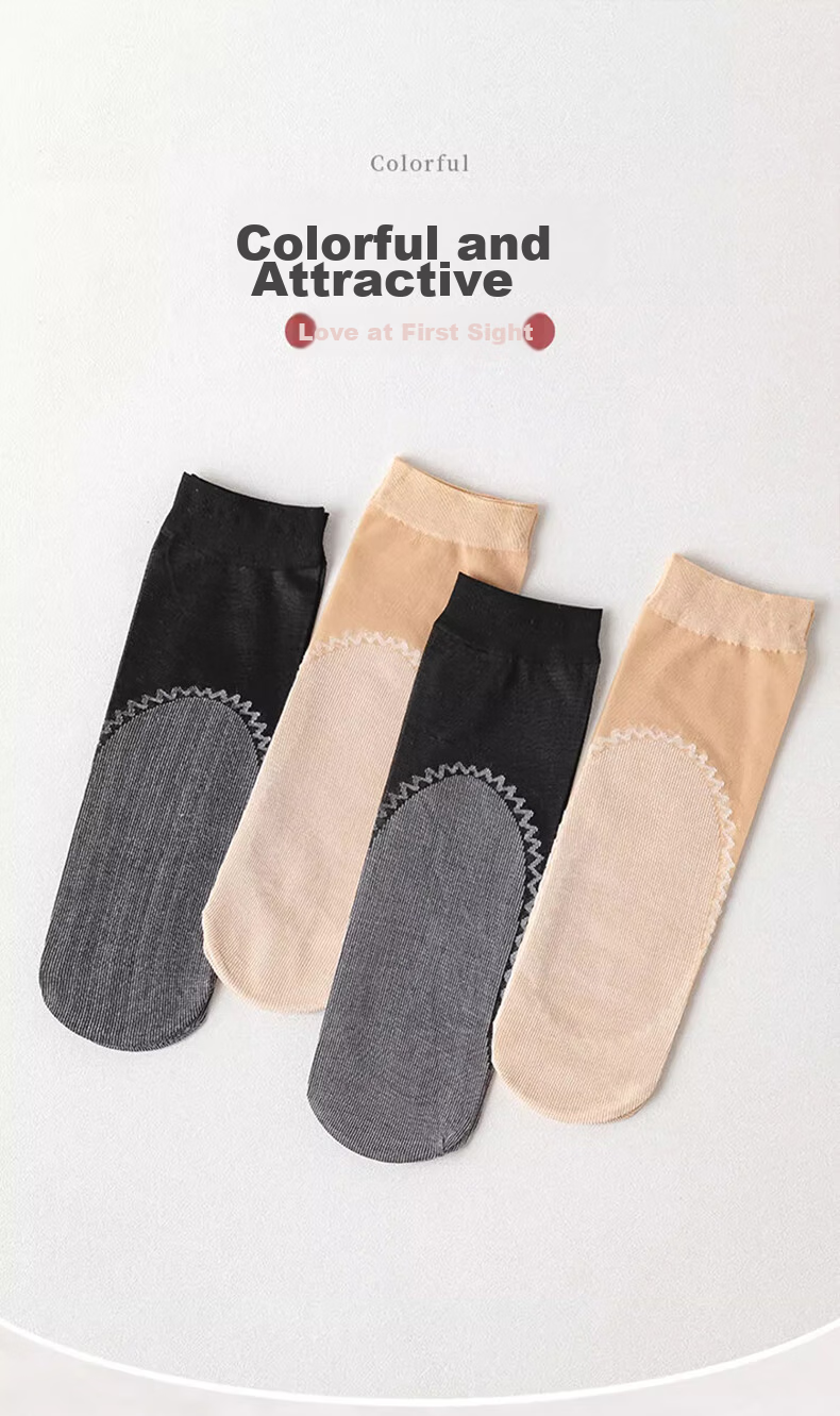 LangSha Silk Stockings for Women, 20 Pairs, Summer Ultra-Thin Short Silk Black Women's Socks, Mid-Calf Breathable Cotton-Like Non-Slip Socks, Thin Style 2