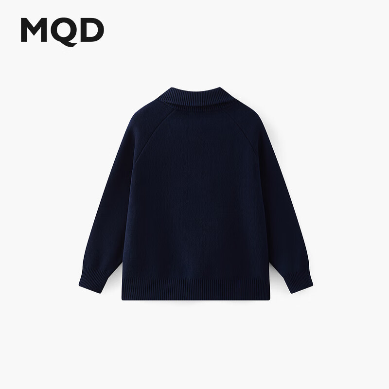 MQD Boys' Sweater, Autumn And Winter Style, Lapel Collar, Contrasting Color Knit Cardigan, Retro Academic Style, Warm Coat, Navy Blue, Size 130