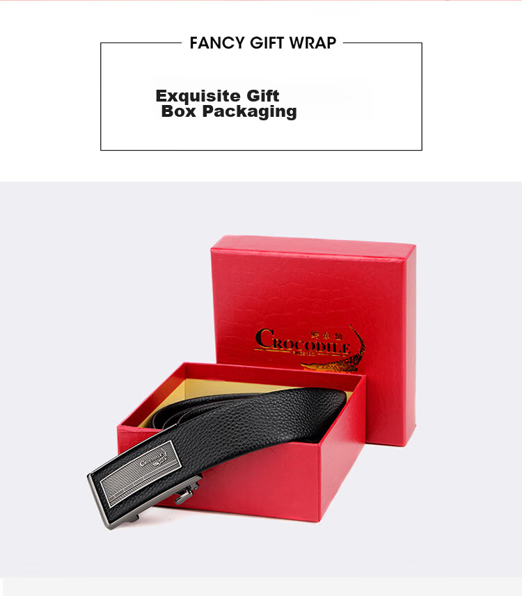 CROCODILE Men's Inner Belt, Top-Grain Leather, Automatic Buckle, Casual Waistband for Young Men, Gift 12968 for Boyfriend 13