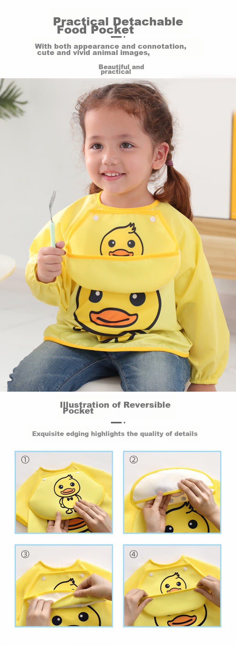 9I9 Baby Eating Apron, Long-Sleeve Waterproof Children's Reversible Bib, Kindergarten Drawing Apron, Reverse-Wear Clothing A463 8