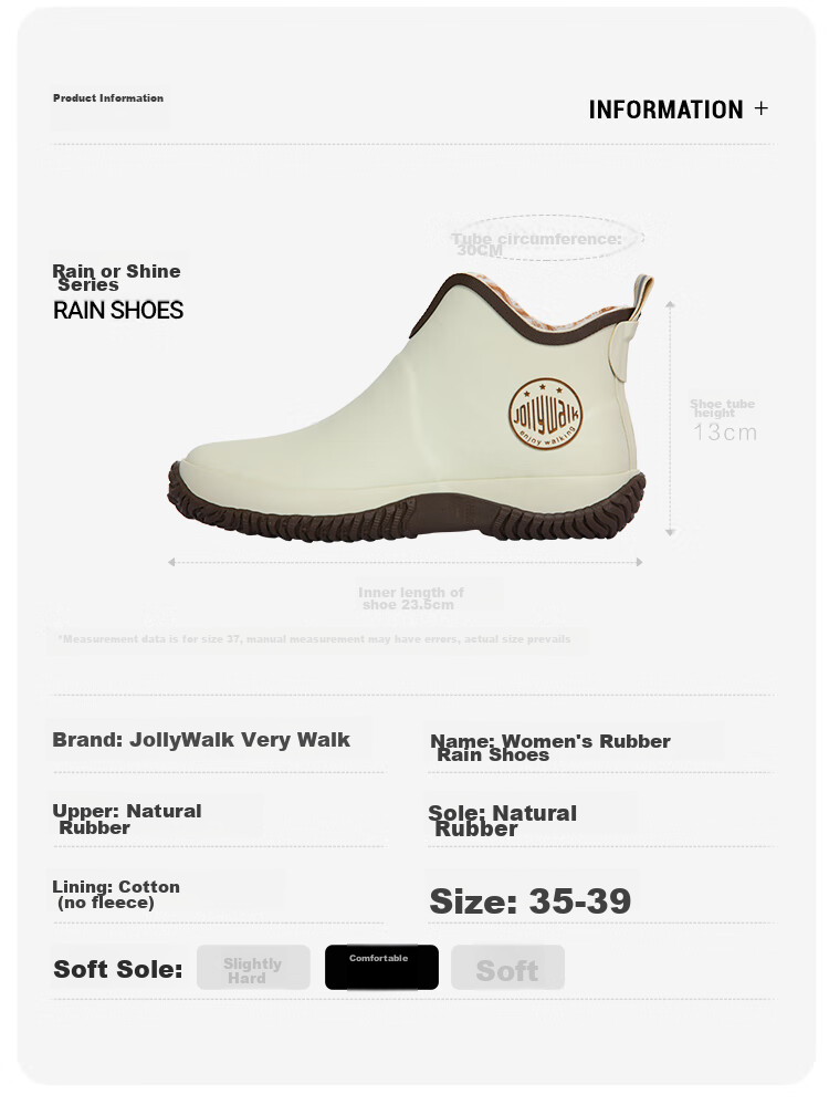 Jolly Walk New Women's Rain Boots, Low-Cut Fashion Waterproof Rain Shoes, Short Rubber Overshoes JW228-1 Orange 39 13