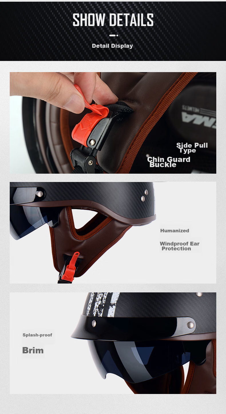 YEMA 636S Carbon Fiber Electric Motorcycle Helmet, Stylish Lightweight Half Helmet for Men And Women, Retro Motorcycle Safety Helmet, Suitable for All Seasons, XL Size, Matte Long Strip Flower Patter 11